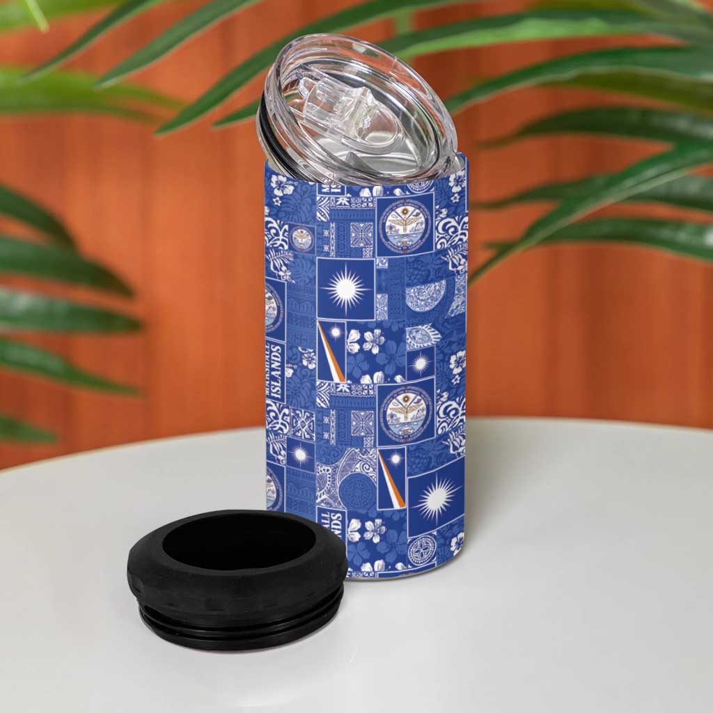 Marshall Islands Merry Christmas 4 in 1 Can Cooler Tumbler Pacific Patchwork Xmas Vibes - Polynesian Pride