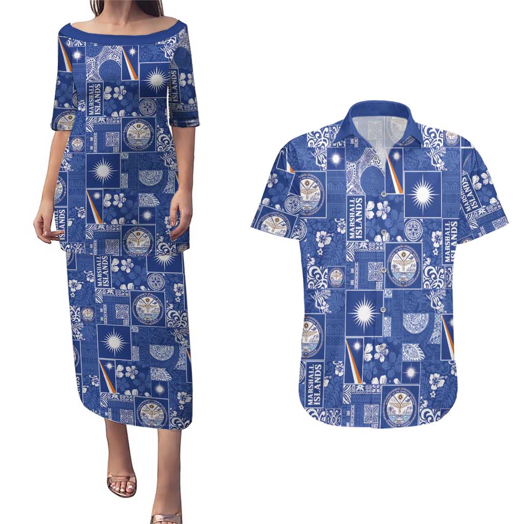 Marshall Islands Merry Christmas Couples Matching Puletasi and Hawaiian Shirt Pacific Patchwork Xmas Vibes - Polynesian Pride