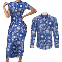 Marshall Islands Merry Christmas Couples Matching Short Sleeve Bodycon Dress and Long Sleeve Button Shirt Pacific Patchwork Xmas Vibes - Polynesian Pride