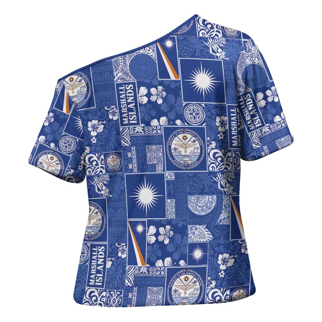 Marshall Islands Merry Christmas Cross Shoulder Shirt Pacific Patchwork Xmas Vibes - Polynesian Pride