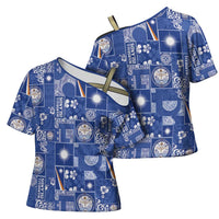 Marshall Islands Merry Christmas Cross Shoulder Shirt Pacific Patchwork Xmas Vibes - Polynesian Pride