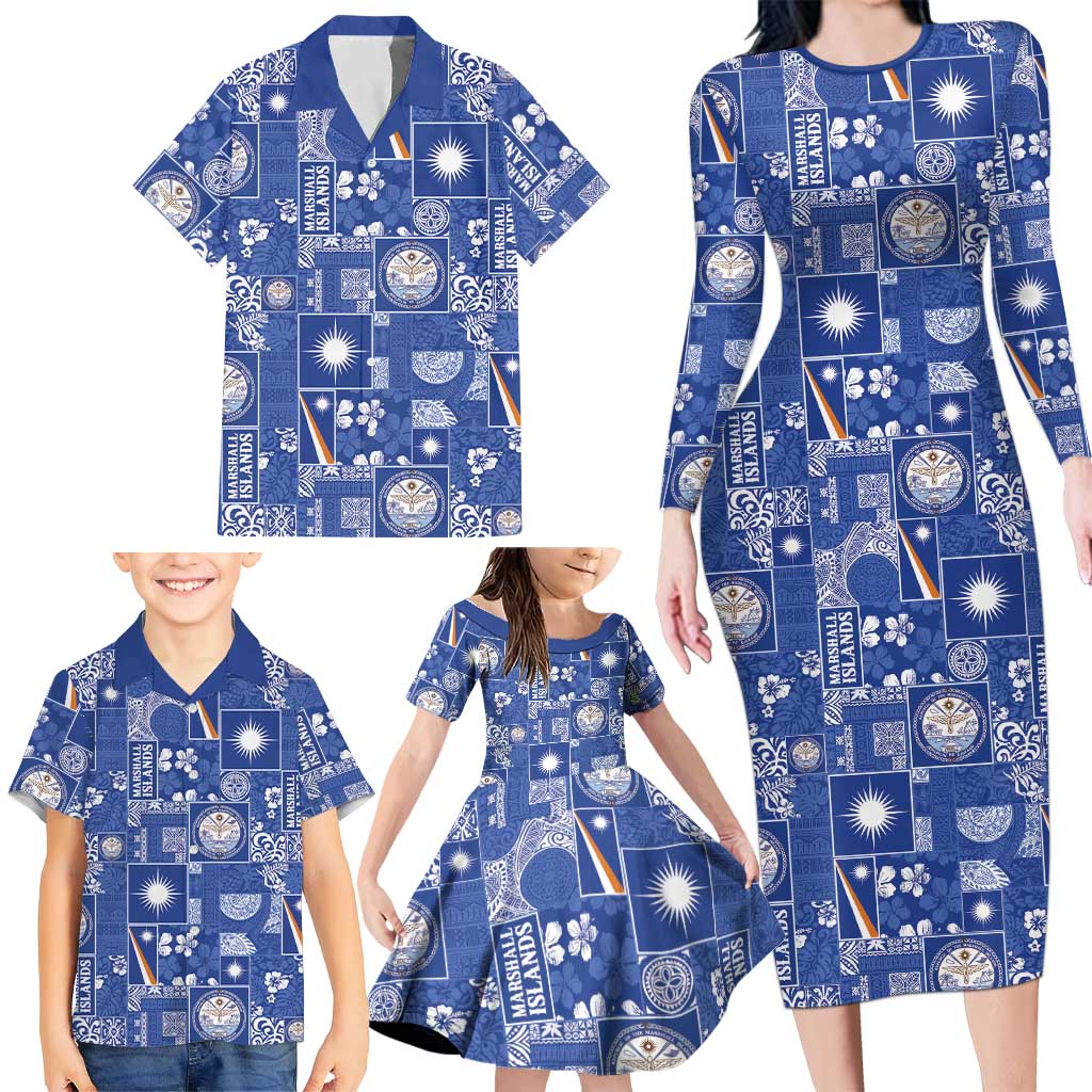 Marshall Islands Merry Christmas Family Matching Long Sleeve Bodycon Dress and Hawaiian Shirt Pacific Patchwork Xmas Vibes LT9 - Polynesian Pride