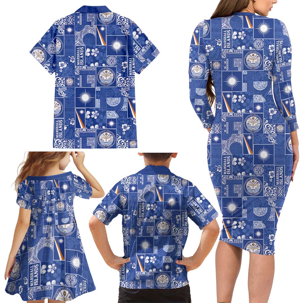 Marshall Islands Merry Christmas Family Matching Long Sleeve Bodycon Dress and Hawaiian Shirt Pacific Patchwork Xmas Vibes LT9 - Polynesian Pride