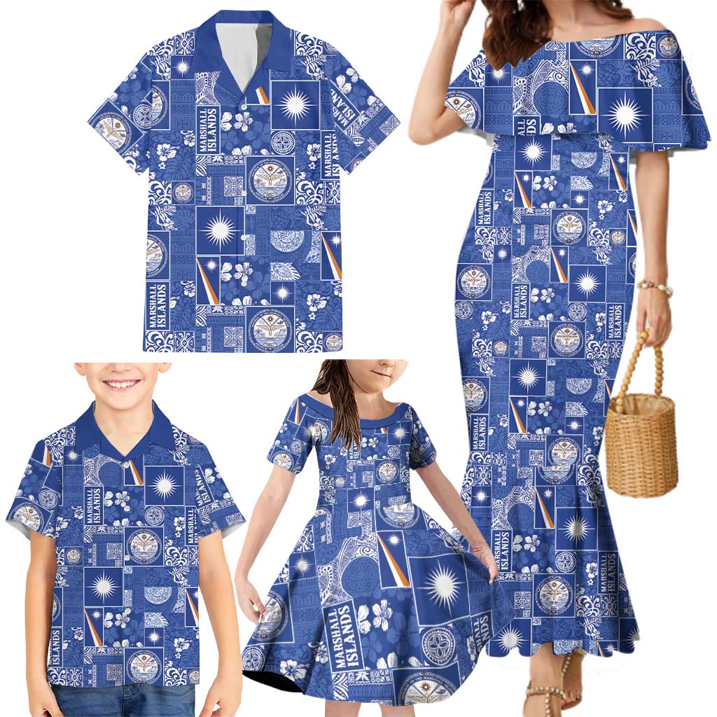 Marshall Islands Merry Christmas Family Matching Mermaid Dress and Hawaiian Shirt Pacific Patchwork Xmas Vibes - Polynesian Pride