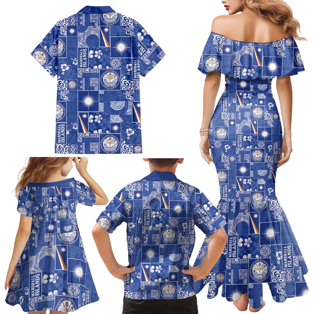 Marshall Islands Merry Christmas Family Matching Mermaid Dress and Hawaiian Shirt Pacific Patchwork Xmas Vibes LT9 - Polynesian Pride