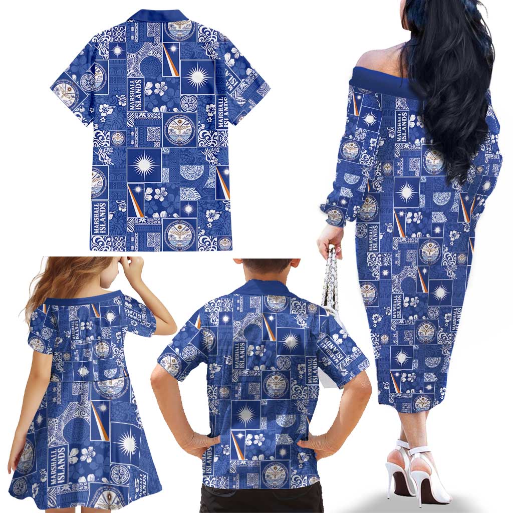 Marshall Islands Merry Christmas Family Matching Off The Shoulder Long Sleeve Dress and Hawaiian Shirt Pacific Patchwork Xmas Vibes LT9 - Polynesian Pride