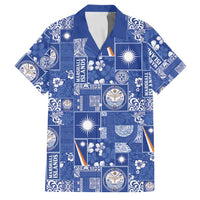 Marshall Islands Merry Christmas Family Matching Off The Shoulder Long Sleeve Dress and Hawaiian Shirt Pacific Patchwork Xmas Vibes LT9 Dad's Shirt - Short Sleeve Blue - Polynesian Pride