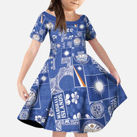 Marshall Islands Merry Christmas Family Matching Off Shoulder Maxi Dress and Hawaiian Shirt Pacific Patchwork Xmas Vibes LT9 Daughter's Dress Blue - Polynesian Pride