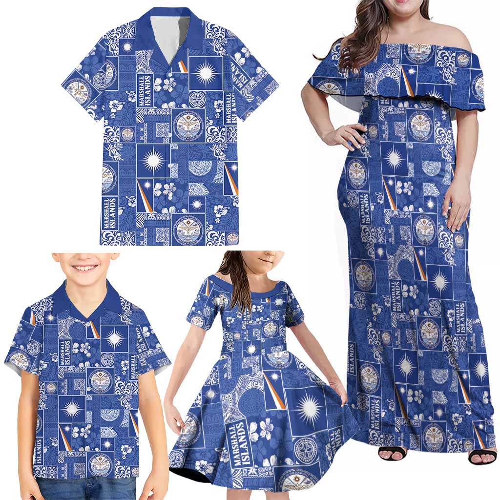 Marshall Islands Merry Christmas Family Matching Off Shoulder Maxi Dress and Hawaiian Shirt Pacific Patchwork Xmas Vibes LT9 - Polynesian Pride