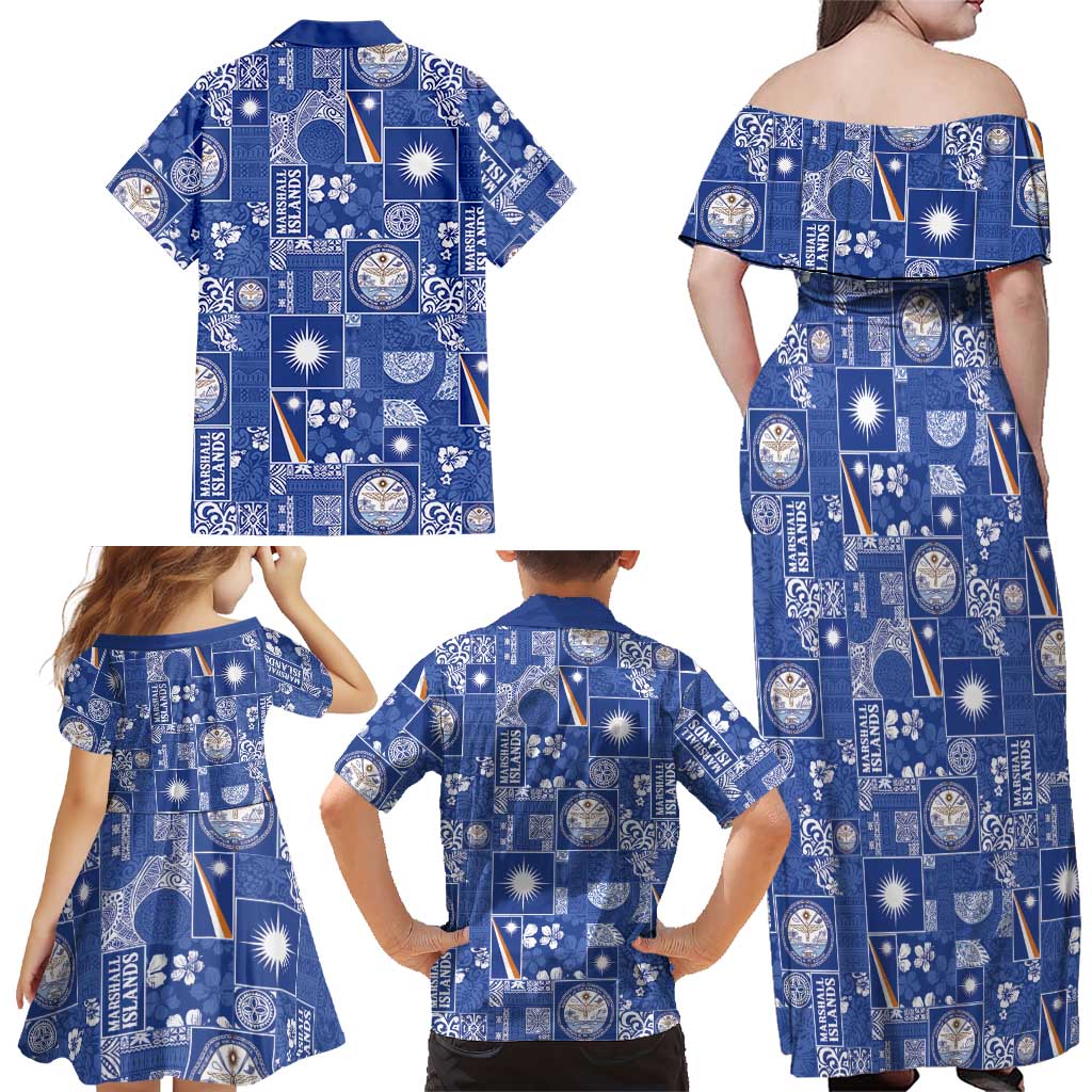 Marshall Islands Merry Christmas Family Matching Off Shoulder Maxi Dress and Hawaiian Shirt Pacific Patchwork Xmas Vibes LT9 - Polynesian Pride