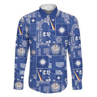 Marshall Islands Merry Christmas Family Matching Off Shoulder Maxi Dress and Hawaiian Shirt Pacific Patchwork Xmas Vibes LT9 Dad's Shirt - Long Sleeve Blue - Polynesian Pride