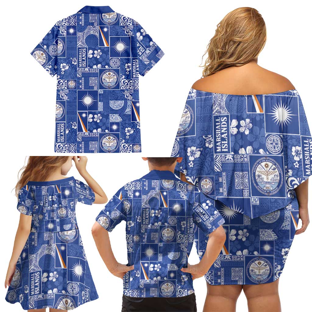 Marshall Islands Merry Christmas Family Matching Off Shoulder Short Dress and Hawaiian Shirt Pacific Patchwork Xmas Vibes LT9 - Polynesian Pride