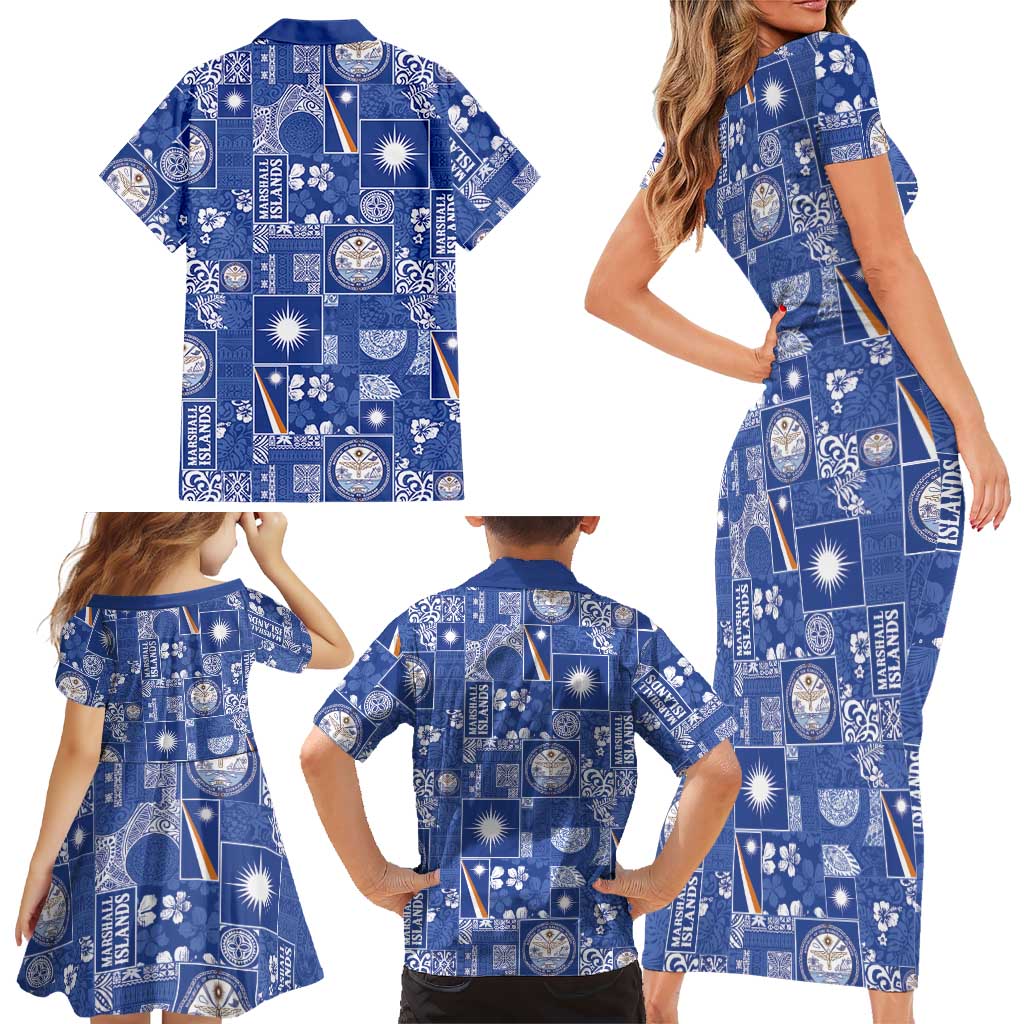Marshall Islands Merry Christmas Family Matching Short Sleeve Bodycon Dress and Hawaiian Shirt Pacific Patchwork Xmas Vibes LT9 - Polynesian Pride