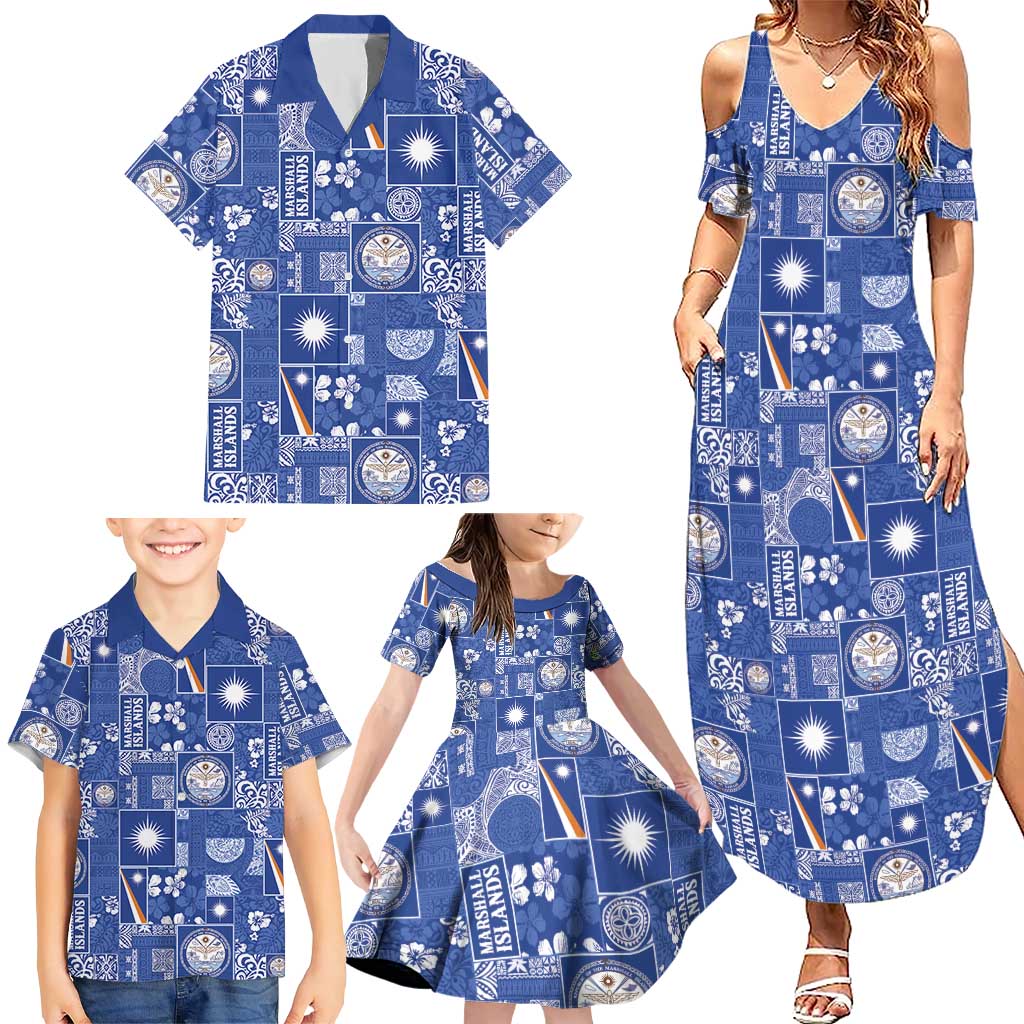 Marshall Islands Merry Christmas Family Matching Summer Maxi Dress and Hawaiian Shirt Pacific Patchwork Xmas Vibes - Polynesian Pride