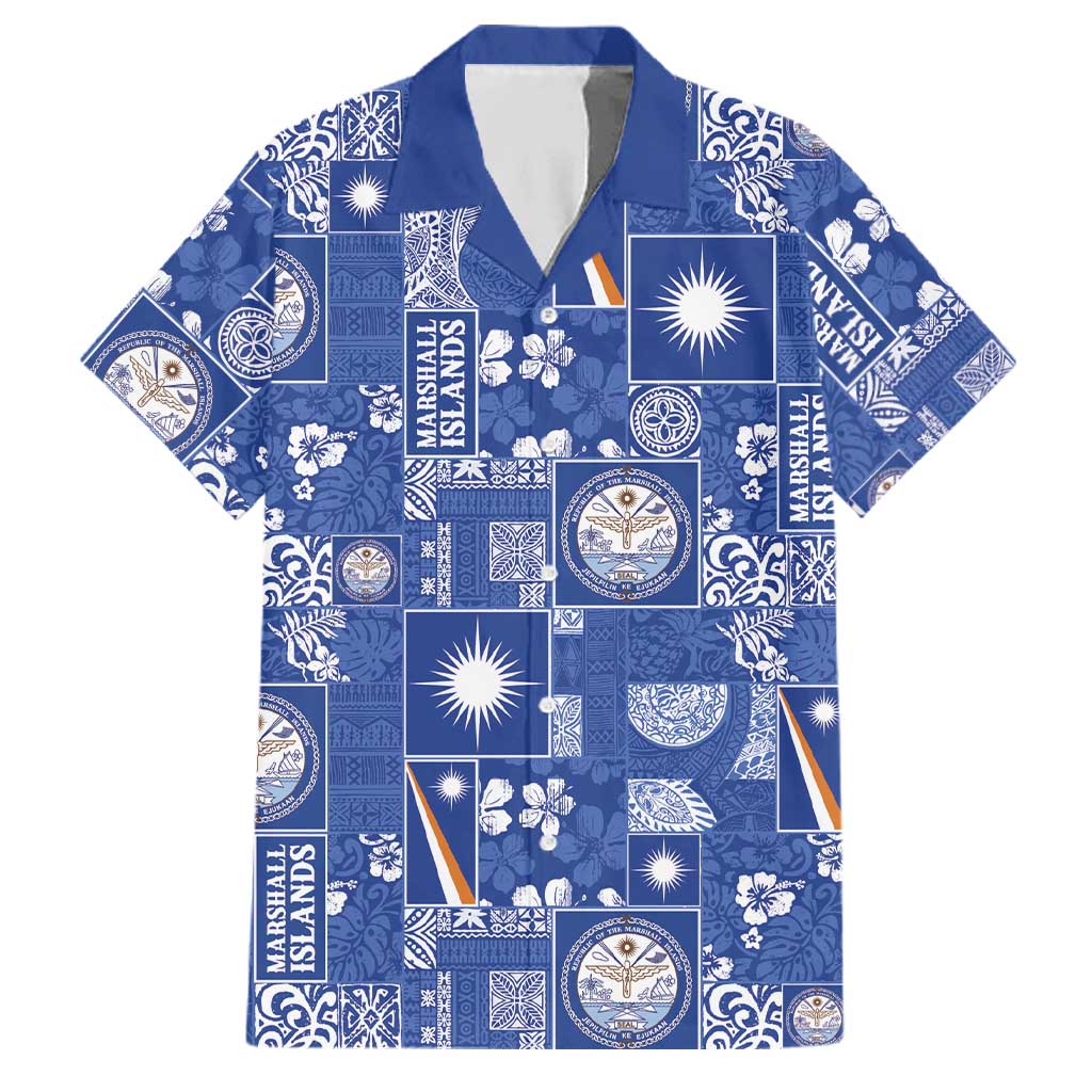 Marshall Islands Merry Christmas Family Matching Summer Maxi Dress and Hawaiian Shirt Pacific Patchwork Xmas Vibes LT9 Dad's Shirt - Short Sleeve Blue - Polynesian Pride