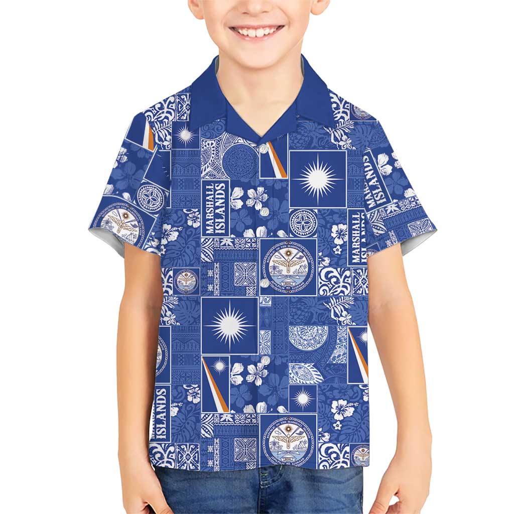 Marshall Islands Merry Christmas Family Matching Summer Maxi Dress and Hawaiian Shirt Pacific Patchwork Xmas Vibes LT9 Son's Shirt Blue - Polynesian Pride