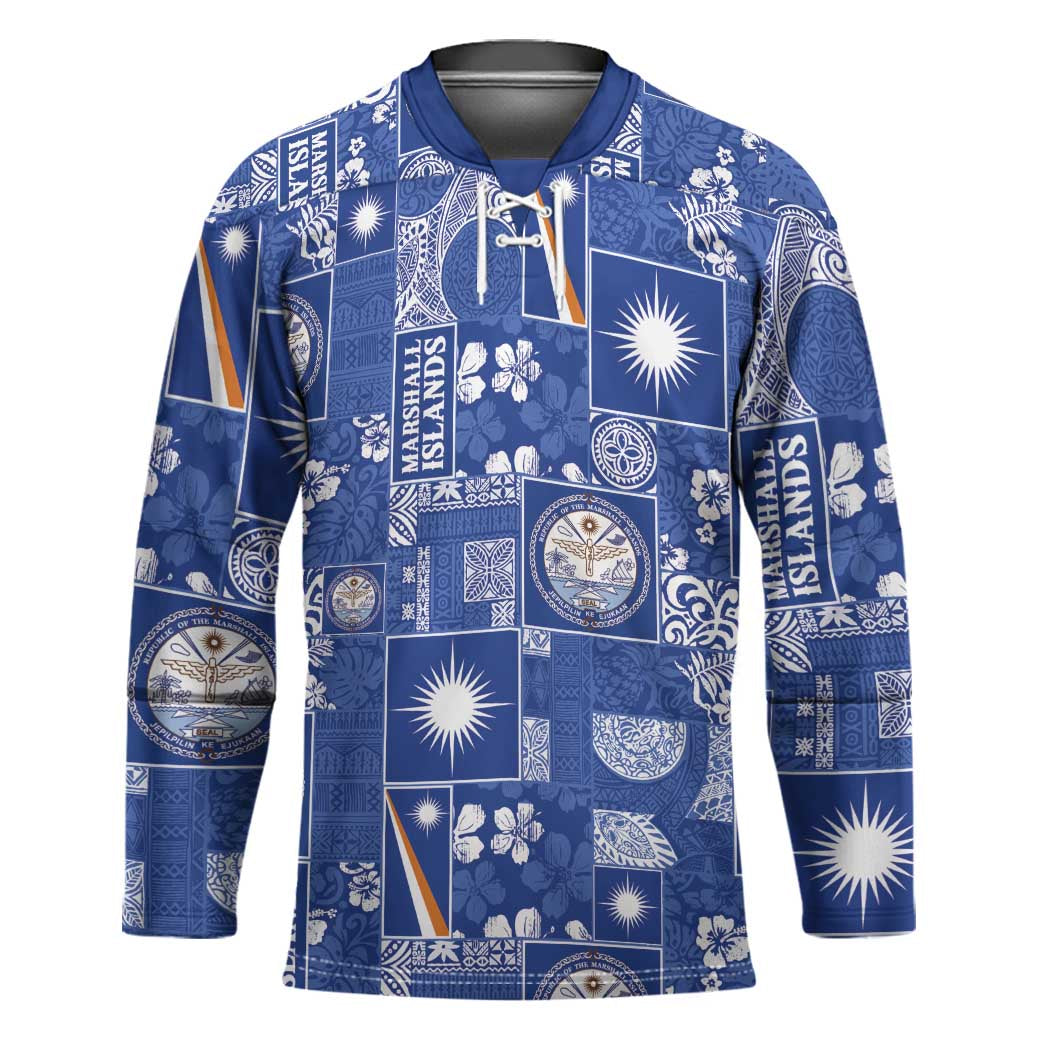 Marshall Islands Merry Christmas Hockey Jersey Pacific Patchwork Xmas Vibes - Polynesian Pride