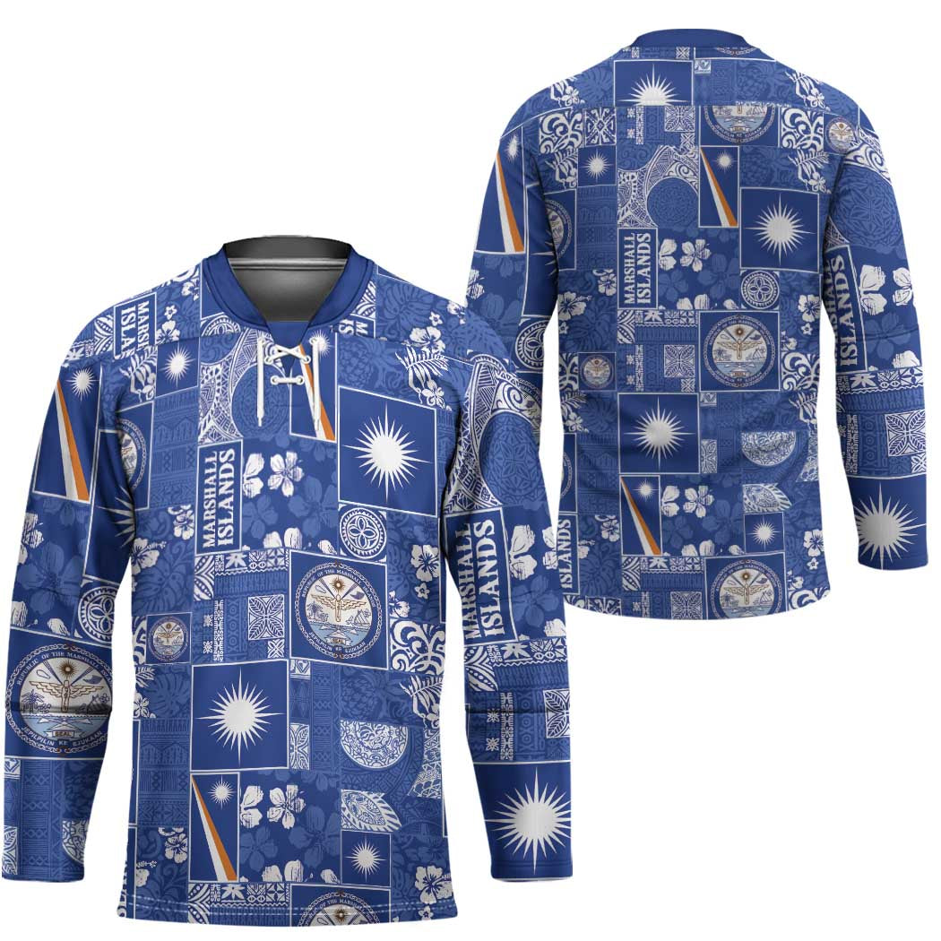 Marshall Islands Merry Christmas Hockey Jersey Pacific Patchwork Xmas Vibes - Polynesian Pride