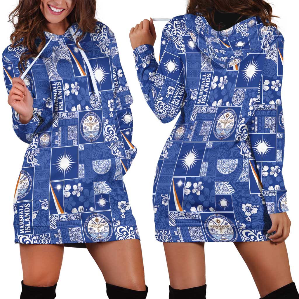 Marshall Islands Merry Christmas Hoodie Dress Pacific Patchwork Xmas Vibes - Polynesian Pride