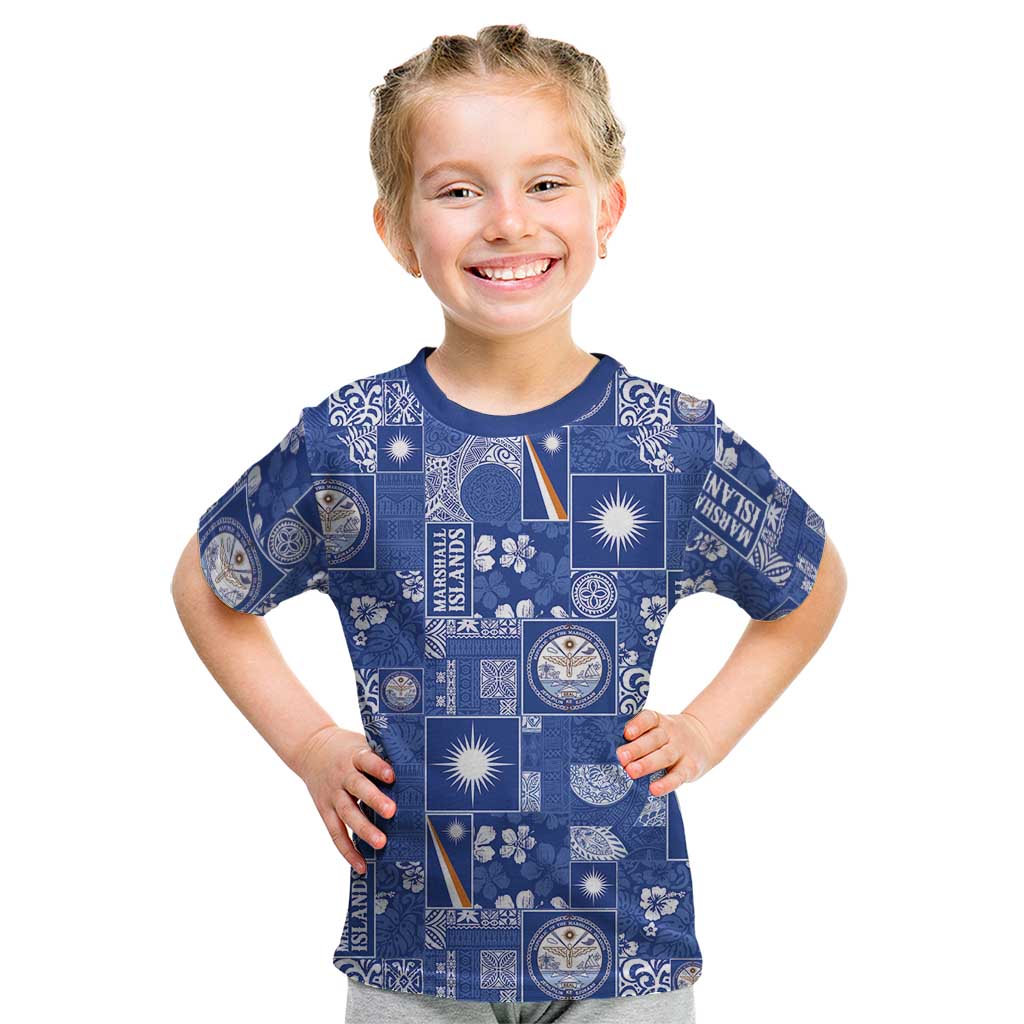 Marshall Islands Merry Christmas Kid T Shirt Pacific Patchwork Xmas Vibes - Polynesian Pride