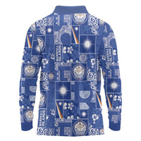 Marshall Islands Merry Christmas Long Sleeve Polo Shirt Pacific Patchwork Xmas Vibes LT9 - Polynesian Pride