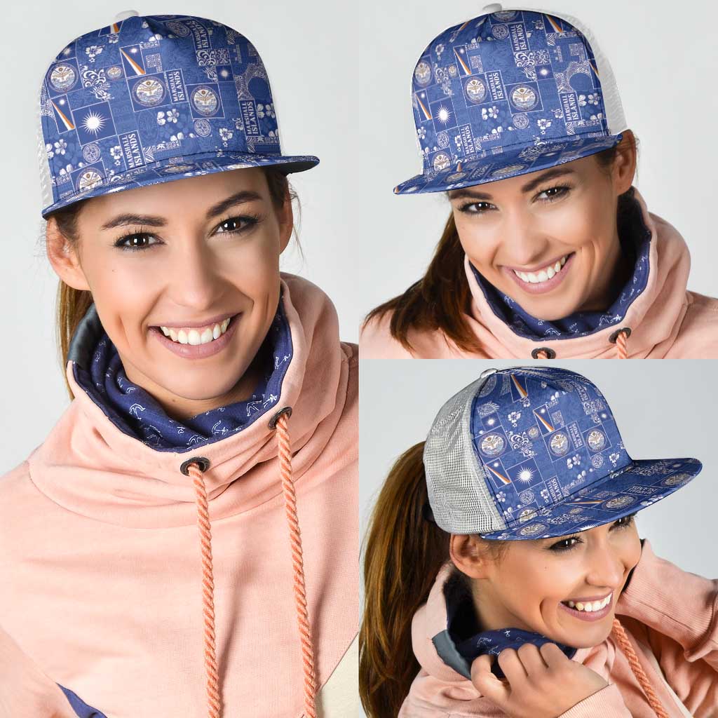 Marshall Islands Merry Christmas Mesh Trucker Cap Pacific Patchwork Xmas Vibes - Polynesian Pride