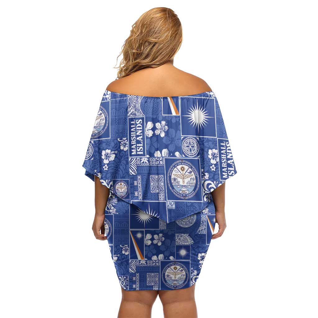 Marshall Islands Merry Christmas Off Shoulder Short Dress Pacific Patchwork Xmas Vibes LT9 - Polynesian Pride