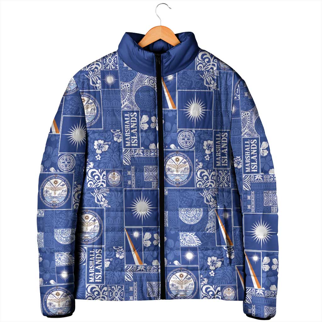 Marshall Islands Merry Christmas Padded Jacket Pacific Patchwork Xmas Vibes - Polynesian Pride