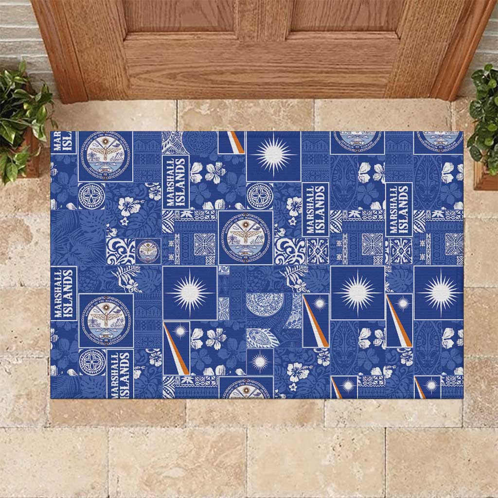 Marshall Islands Merry Christmas Rubber Doormat Pacific Patchwork Xmas Vibes - Polynesian Pride