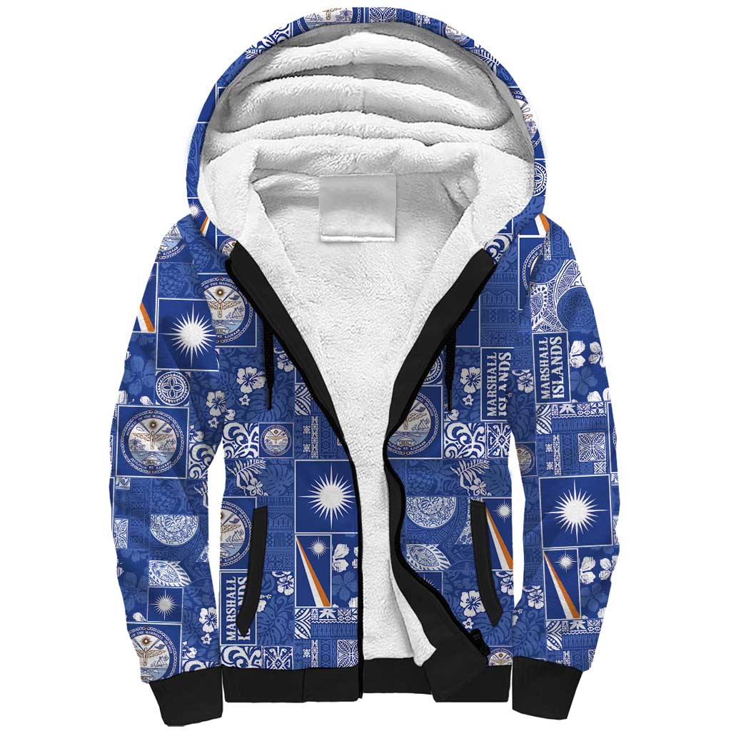 Marshall Islands Merry Christmas Sherpa Hoodie Pacific Patchwork Xmas Vibes - Polynesian Pride