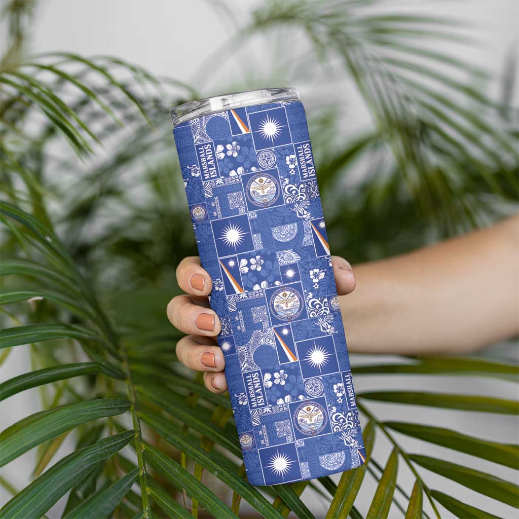 Marshall Islands Merry Christmas Skinny Tumbler Pacific Patchwork Xmas Vibes - Polynesian Pride
