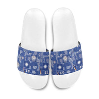 Marshall Islands Merry Christmas Slide Sandals Pacific Patchwork Xmas Vibes - Polynesian Pride