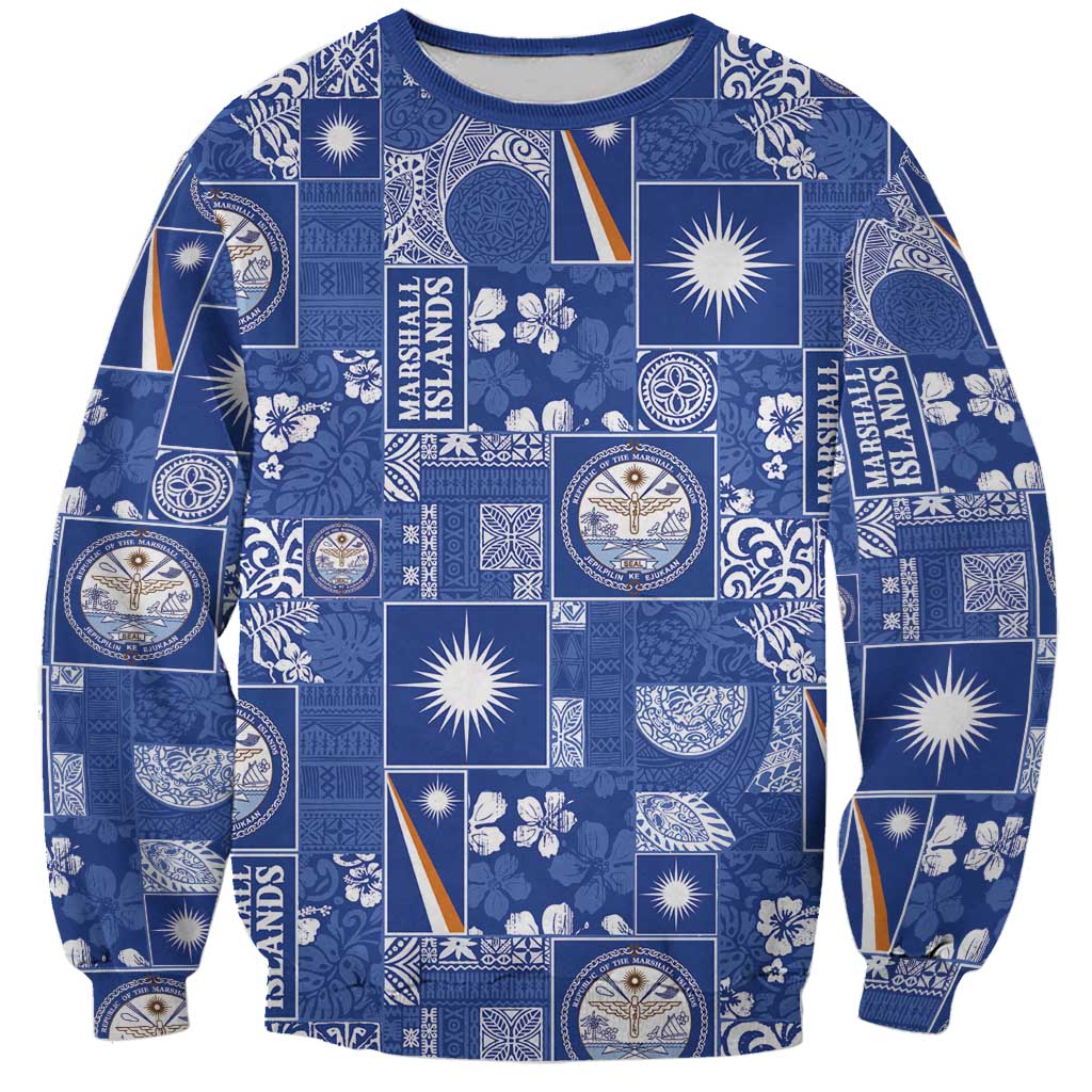 Marshall Islands Merry Christmas Sweatshirt Pacific Patchwork Xmas Vibes - Polynesian Pride