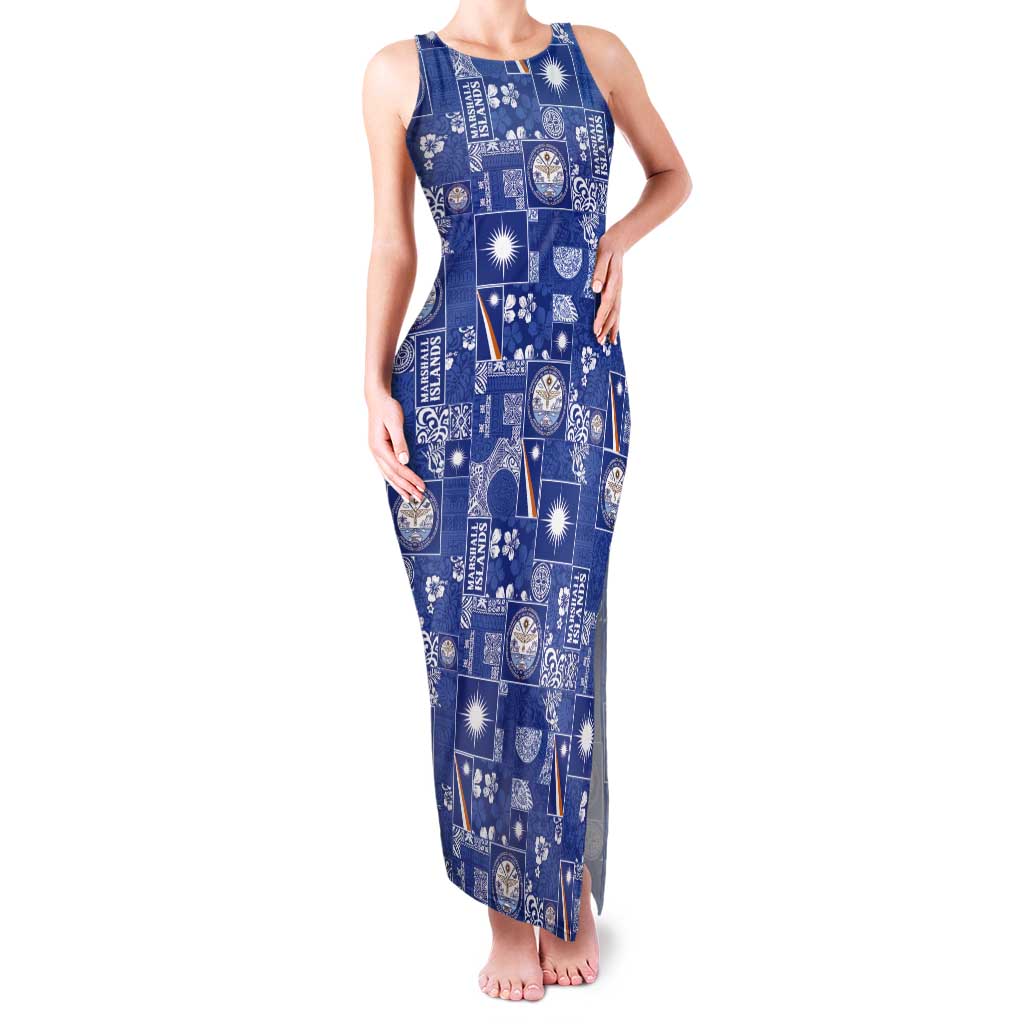 Marshall Islands Merry Christmas Tank Maxi Dress Pacific Patchwork Xmas Vibes LT9 Women Blue - Polynesian Pride