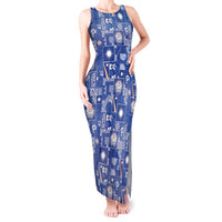 Marshall Islands Merry Christmas Tank Maxi Dress Pacific Patchwork Xmas Vibes LT9 Women Blue - Polynesian Pride