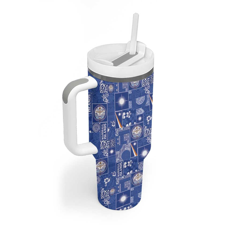 Marshall Islands Merry Christmas Tumbler With Handle Pacific Patchwork Xmas Vibes - Polynesian Pride