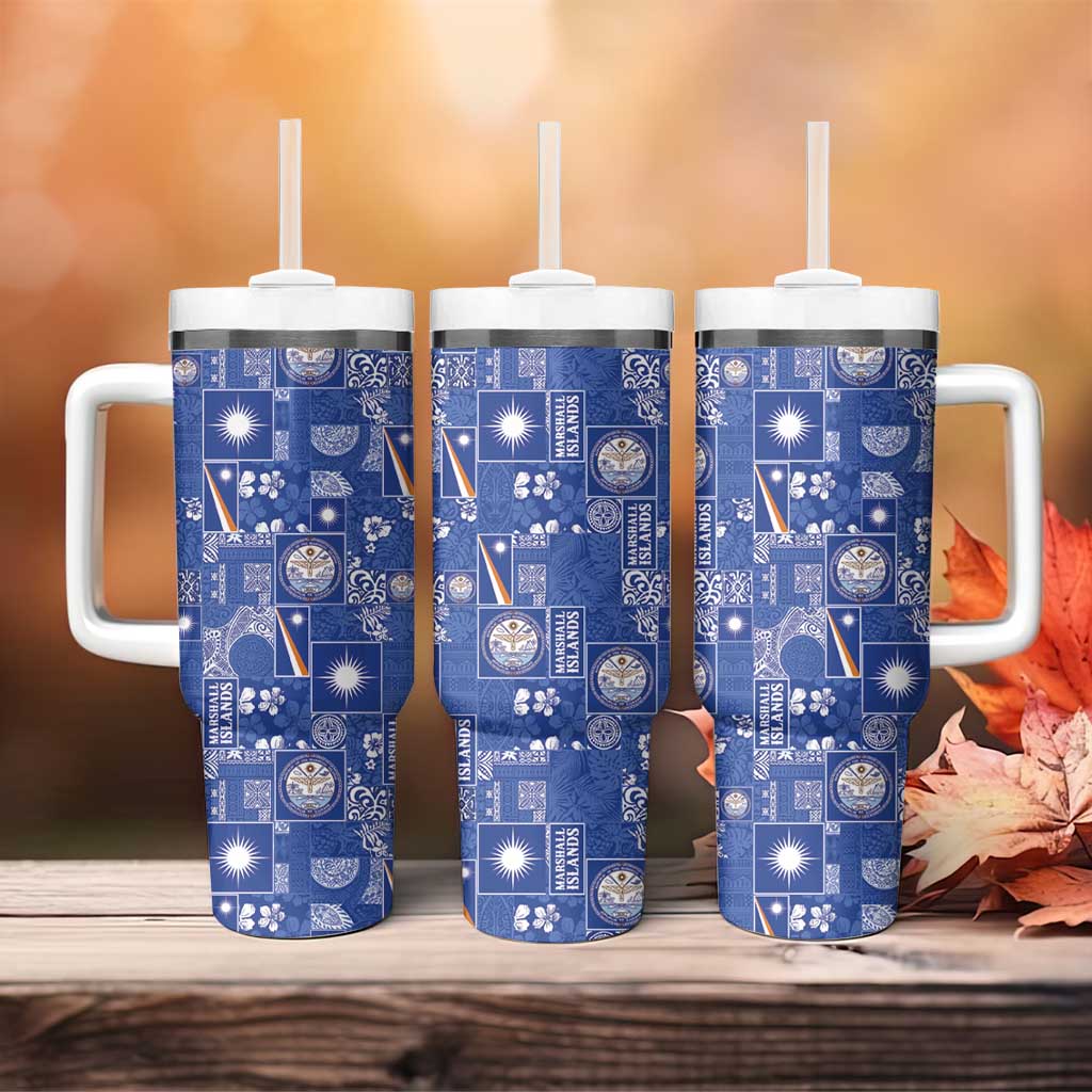 Marshall Islands Merry Christmas Tumbler With Handle Pacific Patchwork Xmas Vibes - Polynesian Pride
