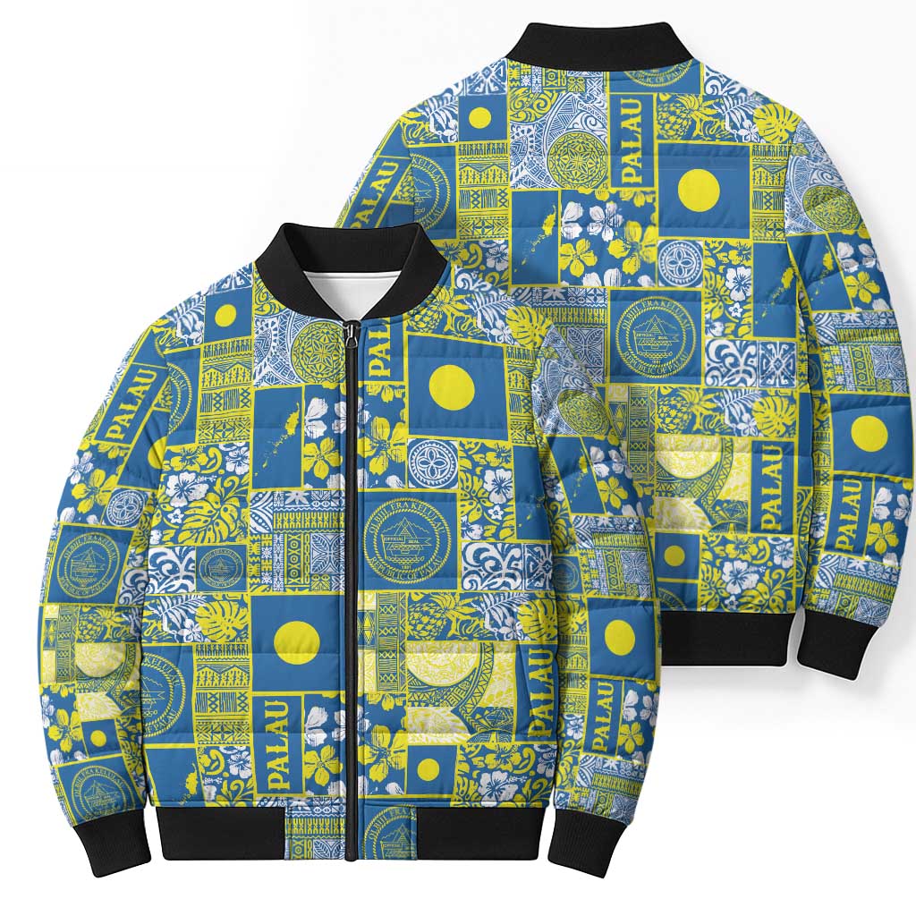Palau Ungil Kurismas Bomber Puffer Jacket Pacific Patchwork Xmas Vibes - Polynesian Pride