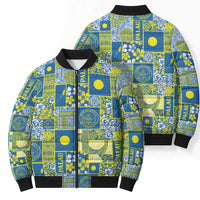 Palau Ungil Kurismas Bomber Puffer Jacket Pacific Patchwork Xmas Vibes - Polynesian Pride