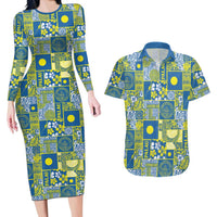Palau Ungil Kurismas Couples Matching Long Sleeve Bodycon Dress and Hawaiian Shirt Pacific Patchwork Xmas Vibes LT9 Green - Polynesian Pride