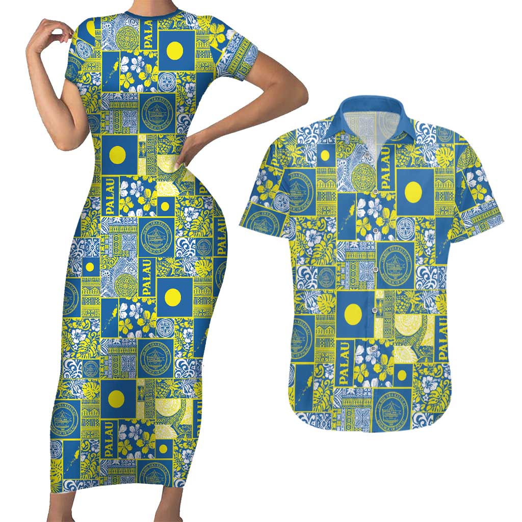 Palau Ungil Kurismas Couples Matching Short Sleeve Bodycon Dress and Hawaiian Shirt Pacific Patchwork Xmas Vibes LT9 Green - Polynesian Pride