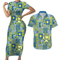 Palau Ungil Kurismas Couples Matching Short Sleeve Bodycon Dress and Hawaiian Shirt Pacific Patchwork Xmas Vibes LT9 Green - Polynesian Pride