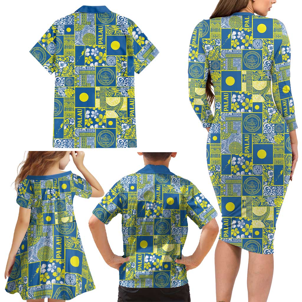 Palau Ungil Kurismas Family Matching Long Sleeve Bodycon Dress and Hawaiian Shirt Pacific Patchwork Xmas Vibes LT9 - Polynesian Pride