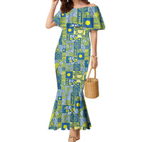 Palau Ungil Kurismas Family Matching Mermaid Dress and Hawaiian Shirt Pacific Patchwork Xmas Vibes LT9 Mom's Dress Green - Polynesian Pride
