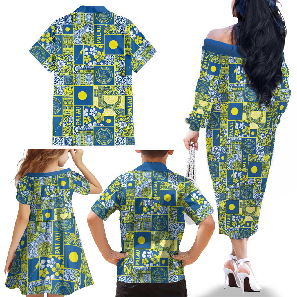 Palau Ungil Kurismas Family Matching Off The Shoulder Long Sleeve Dress and Hawaiian Shirt Pacific Patchwork Xmas Vibes LT9 - Polynesian Pride