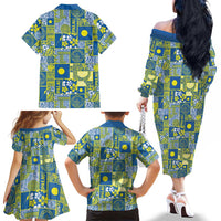 Palau Ungil Kurismas Family Matching Off The Shoulder Long Sleeve Dress and Hawaiian Shirt Pacific Patchwork Xmas Vibes LT9 - Polynesian Pride