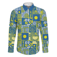 Palau Ungil Kurismas Family Matching Off The Shoulder Long Sleeve Dress and Hawaiian Shirt Pacific Patchwork Xmas Vibes LT9 Dad's Shirt - Long Sleeve Green - Polynesian Pride