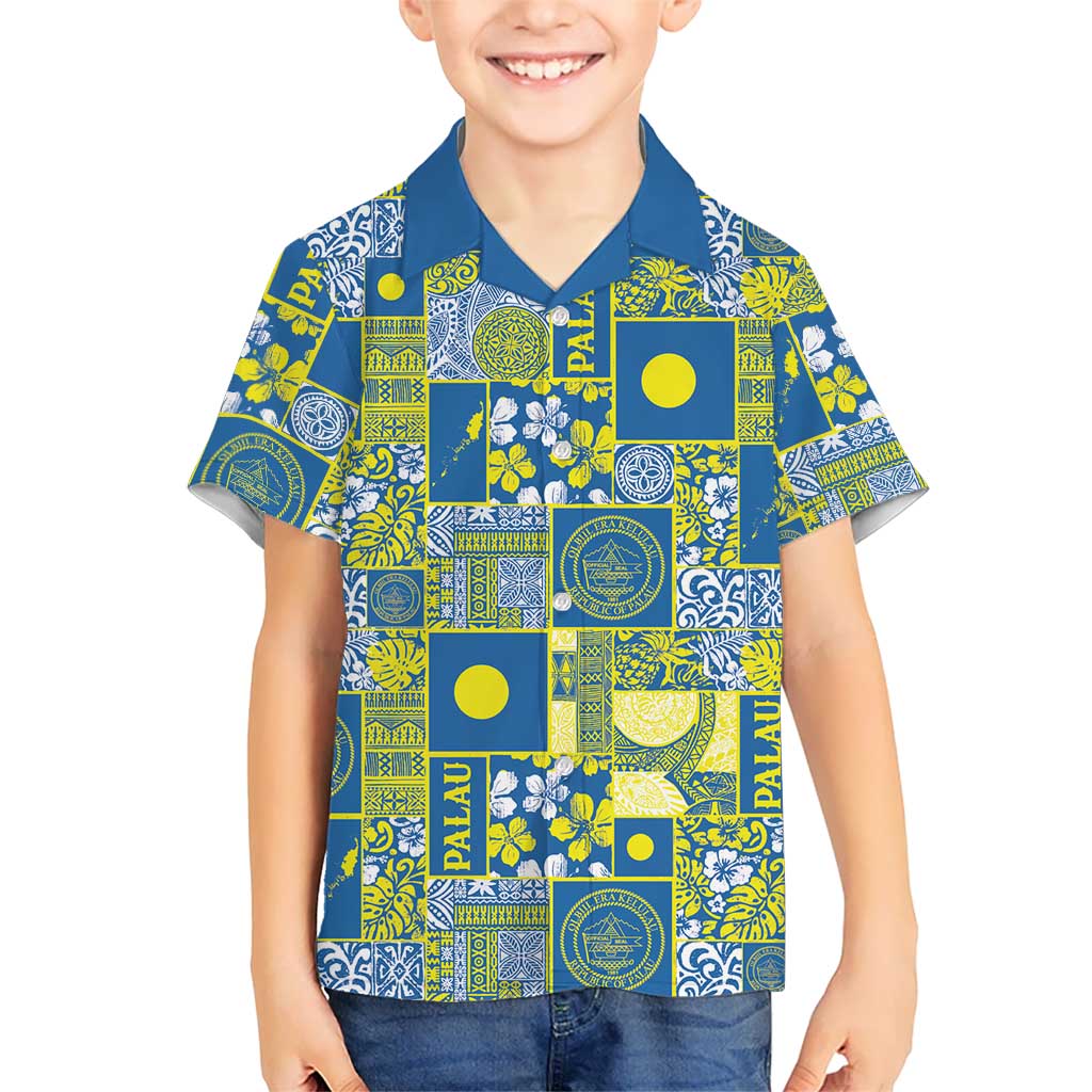 Palau Ungil Kurismas Family Matching Off The Shoulder Long Sleeve Dress and Hawaiian Shirt Pacific Patchwork Xmas Vibes LT9 Son's Shirt Green - Polynesian Pride