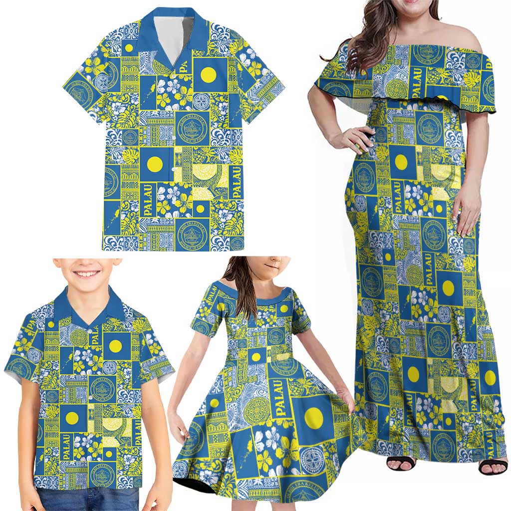 Palau Ungil Kurismas Family Matching Off Shoulder Maxi Dress and Hawaiian Shirt Pacific Patchwork Xmas Vibes LT9 - Polynesian Pride