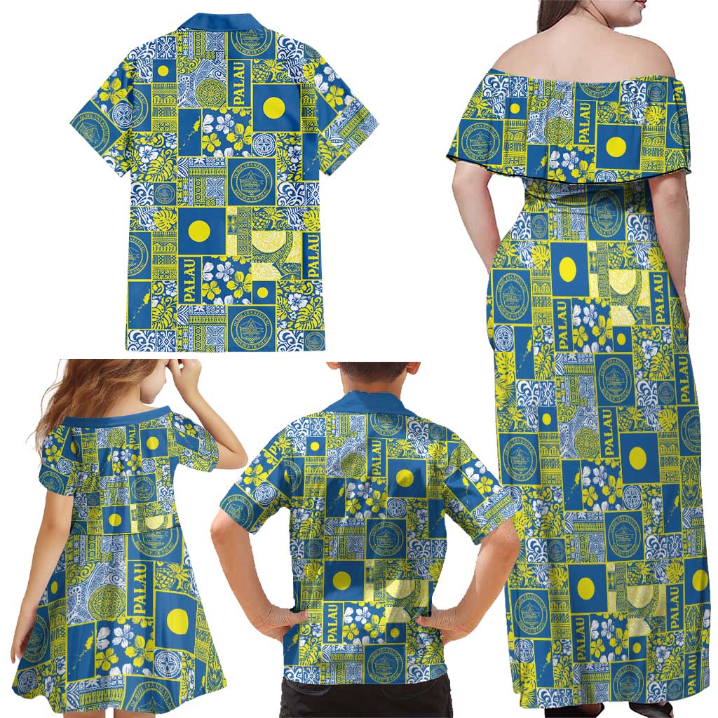 Palau Ungil Kurismas Family Matching Off Shoulder Maxi Dress and Hawaiian Shirt Pacific Patchwork Xmas Vibes LT9 - Polynesian Pride
